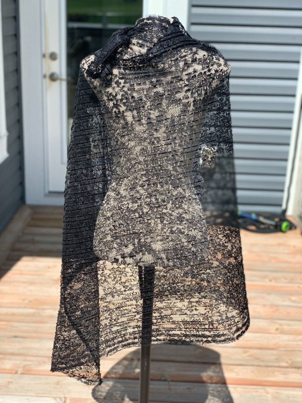Vintage Lace Wrap Shawl Black Handmade Evening Boho Retro Cover Up 90s Y2K Scarf - Picture 6 of 11